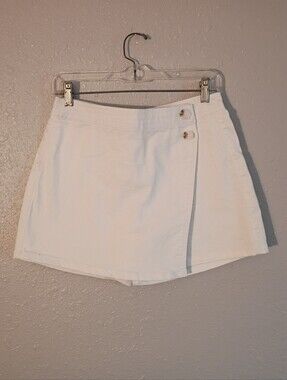 d. jeans White Cotton Mini Skirt with Stitched Hem